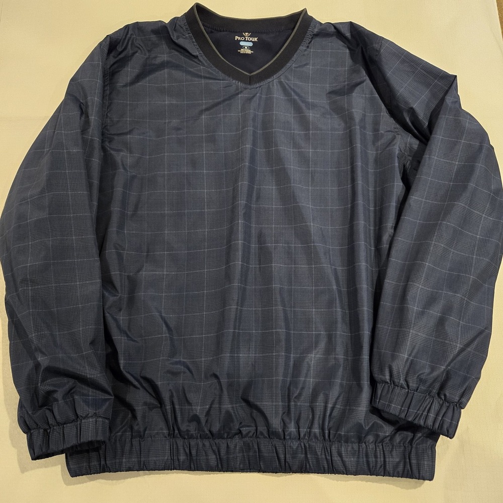Pro Tour Cool Play Pullover Long Sleeve Windbreaker Golf Blue Plaid Size Medium